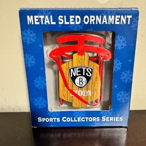 NWT Topperscot NJ Nets NBA Sports Ornament 3.5" Mini Metal Red Sled